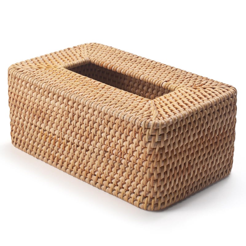 DECRAFTS Rattan Tissue Box Cover Natural Woven Facial Napkin Holder Rectangular 10 x 6.1 x 4.1 Inch (Natural) - Image 3